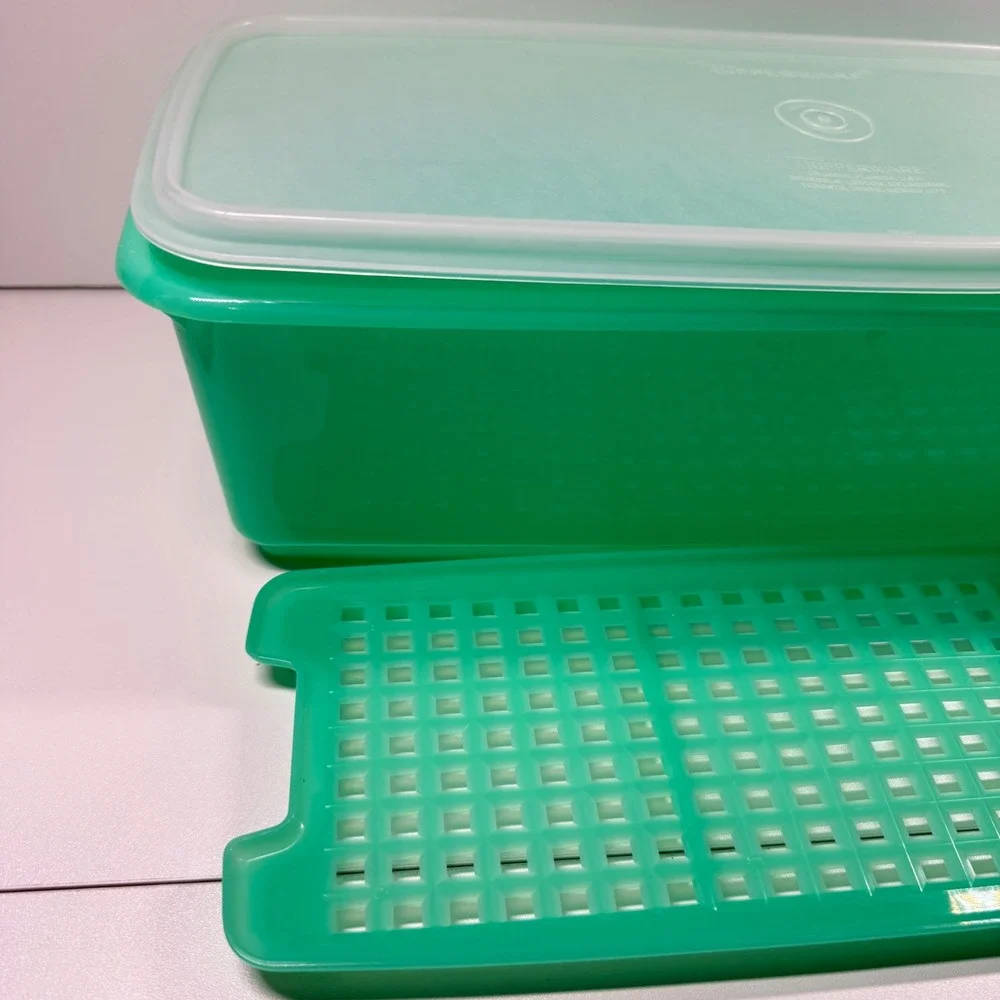 TUPPERWARE Vintage Jadeite Green Vegetable Crisper 784-1 Rectangular Lid Grid